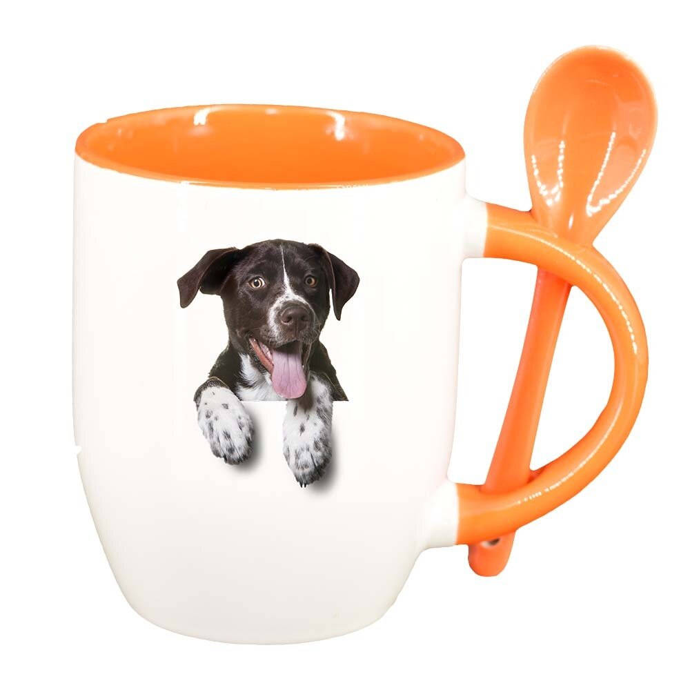 Cana Dog cu lingurita, interior portocaliu, 330ml, D354