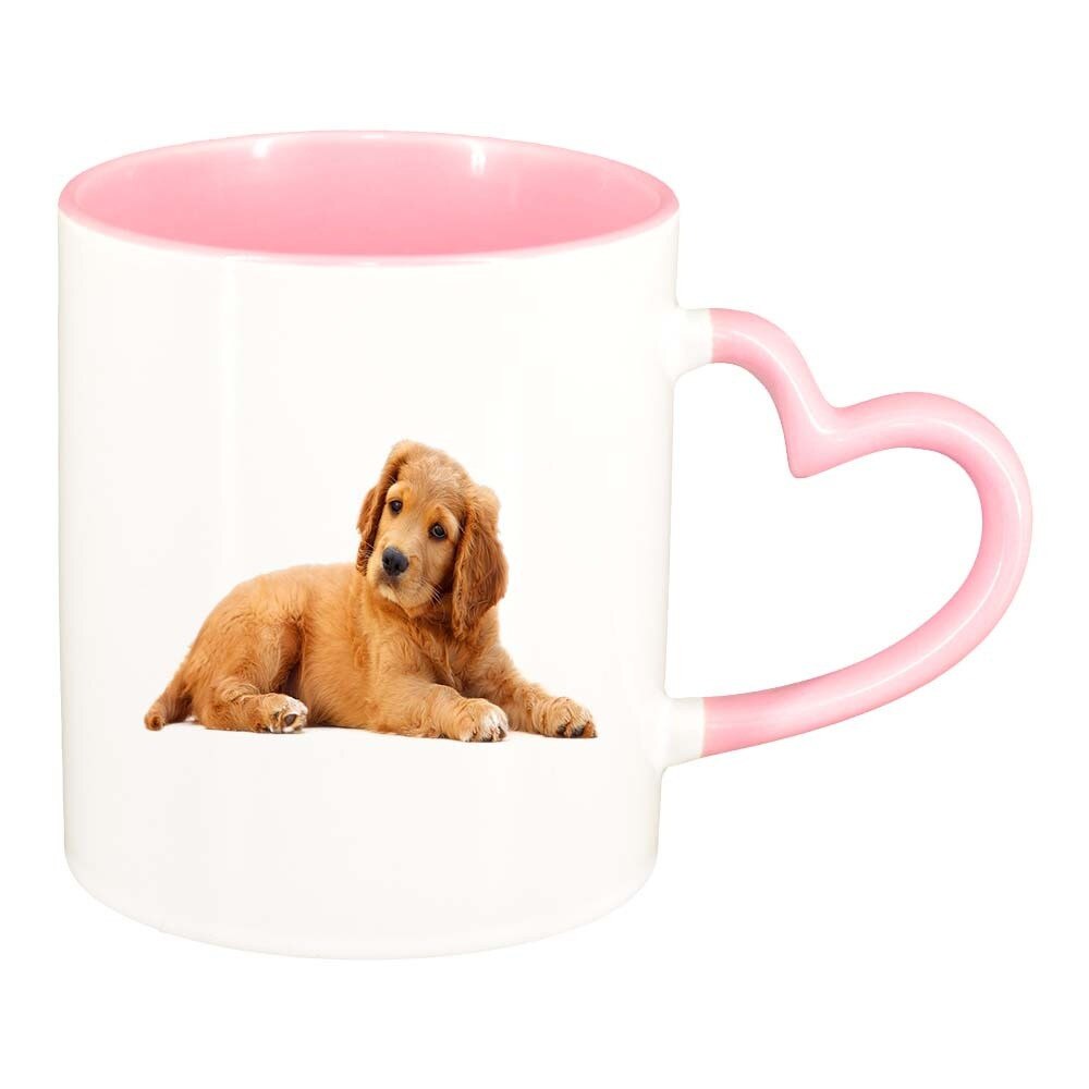 Cana Dog, interior roz, maner inima, 330ml, D353