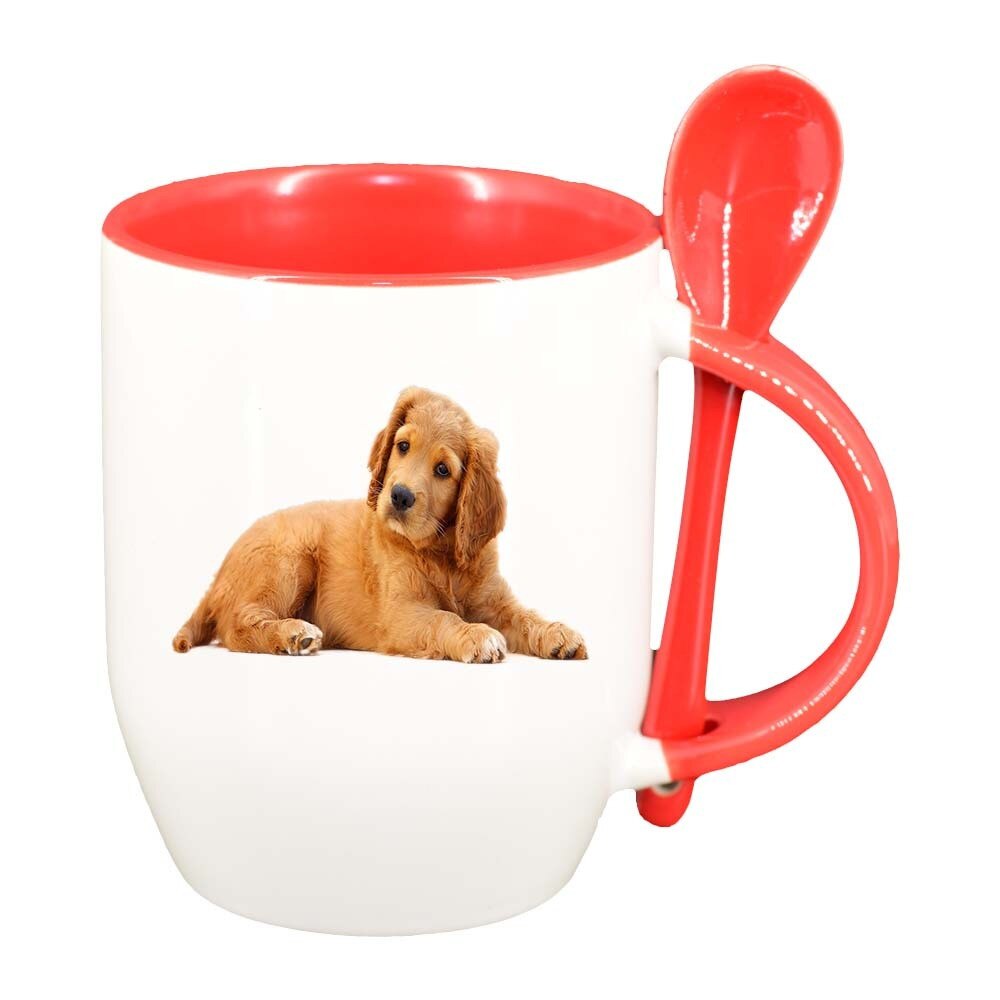 Cana Dog cu lingurita, interior rosu, 330ml, D353