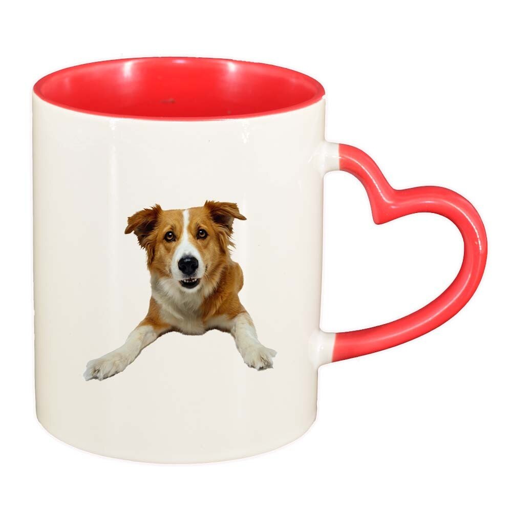 Cana Dog, interior rosu, maner inima, 330ml, D352