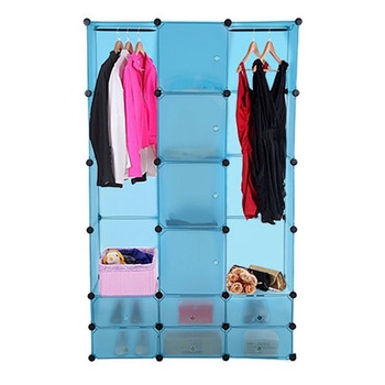 Dulap haine cu 10 compartimente de depozitare si doua bare pentru umerase, din plastic, 145cm x 110 x 36.5cm, Albastru, FH-ALO1443-10 blue, Vivo Dulap haine cu 10 compartimente de depozitare si doua bare pentru umerase, din plastic, 145cm x 110 x 36.5cm, Albastru, FH-ALO1443-10 blue, Vivo