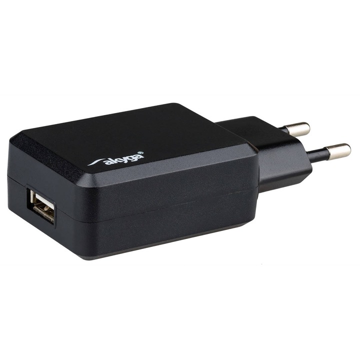 Incarcator USB Akyga AK-CH-06, 240V, 2.1A, 1xUSB, Negru