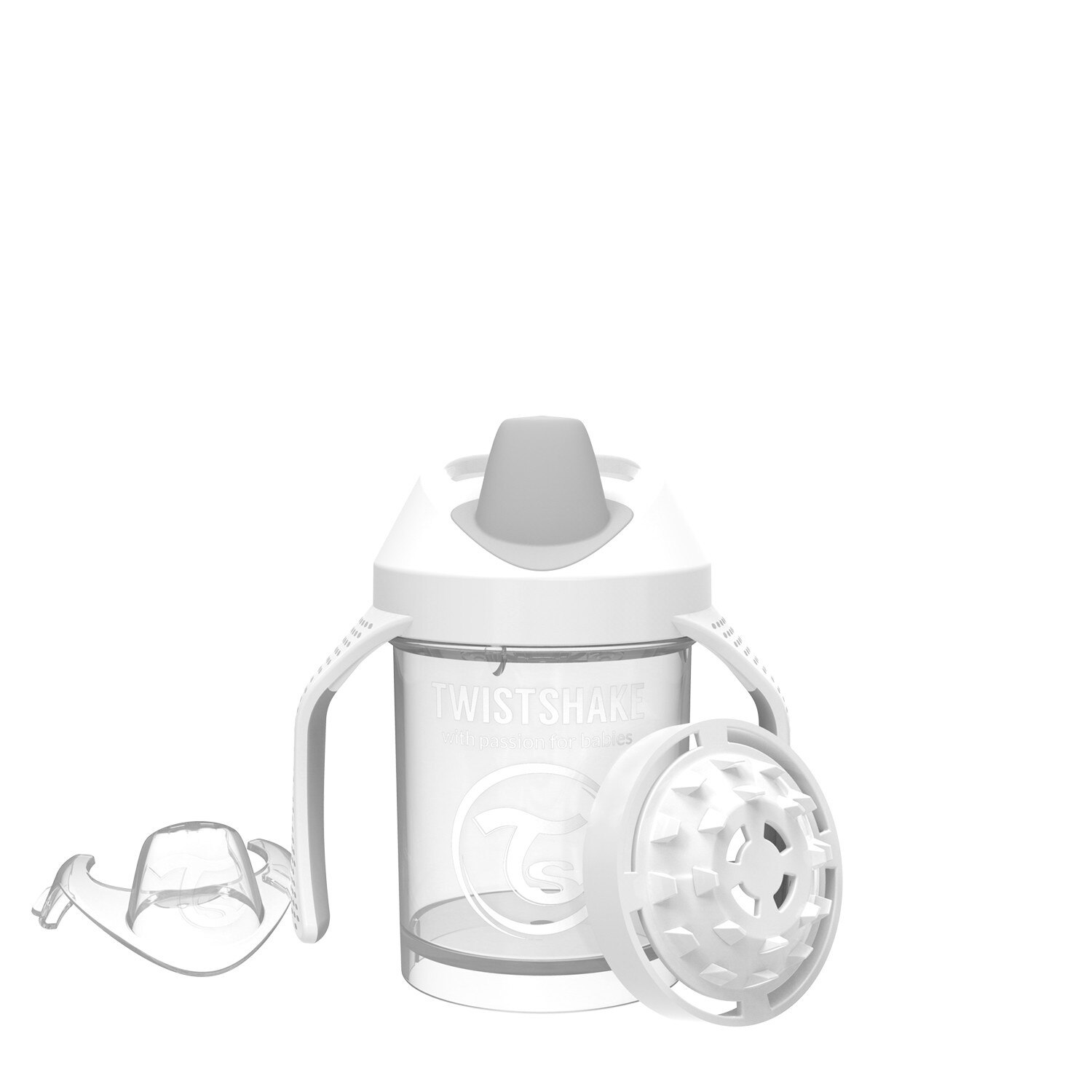 Cana de antrenament bebe, Mini Cup, White, 230 ml, 4luni + cu capac, 2 x 100 ml