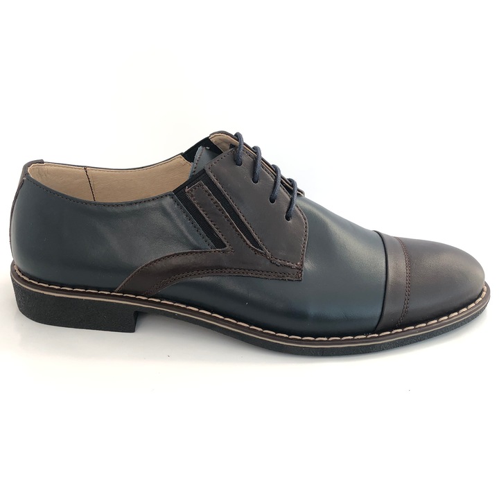 Елегантни мъжки обувки 15MA, сини+кафяви, естествена кожа