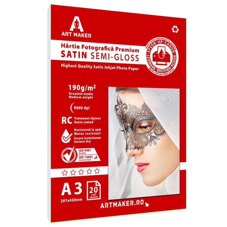 Hartie foto Art Maker Satin, Premium, 190g/mp, RC, A3 cm, 20 coli