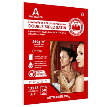 Hartie foto Art Maker, fata-verso Satin, Ultra Premium, 260g/mp, 13x18 cm, 50 coli Hartie foto Art Maker, fata-verso Satin, Ultra Premium, 260g/mp, 13x18 cm, 50 coli