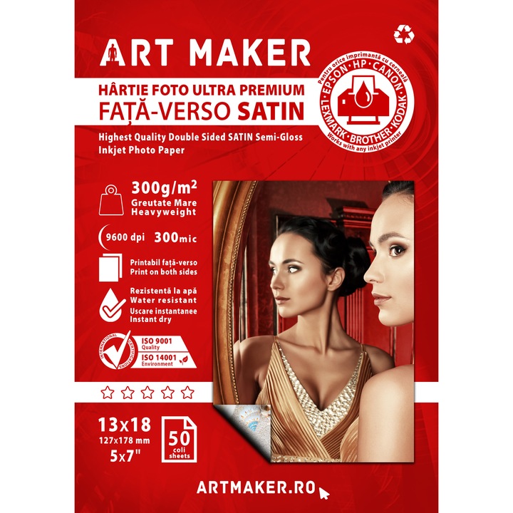 Hartie foto Art Maker, fata-verso Satin, Ultra Premium, 260g/mp, 13x18 cm, 50 coli