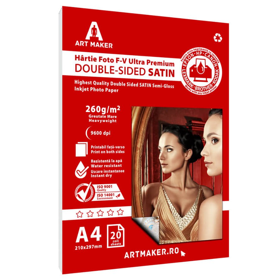 Hartie foto Art Maker, fata-verso Satin, Ultra Premium, 260g/mp, A4, 20 coli