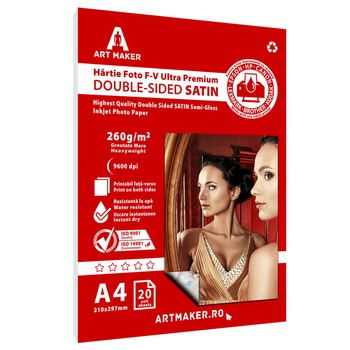 Hartie foto Art Maker, fata-verso Satin, Ultra Premium, 260g/mp, A4, 20 coli Hartie foto Art Maker, fata-verso Satin, Ultra Premium, 260g/mp, A4, 20 coli