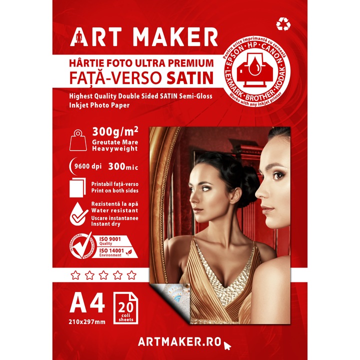 Hartie foto Art Maker, fata-verso Satin, Ultra Premium, 260g/mp, A4, 20 coli