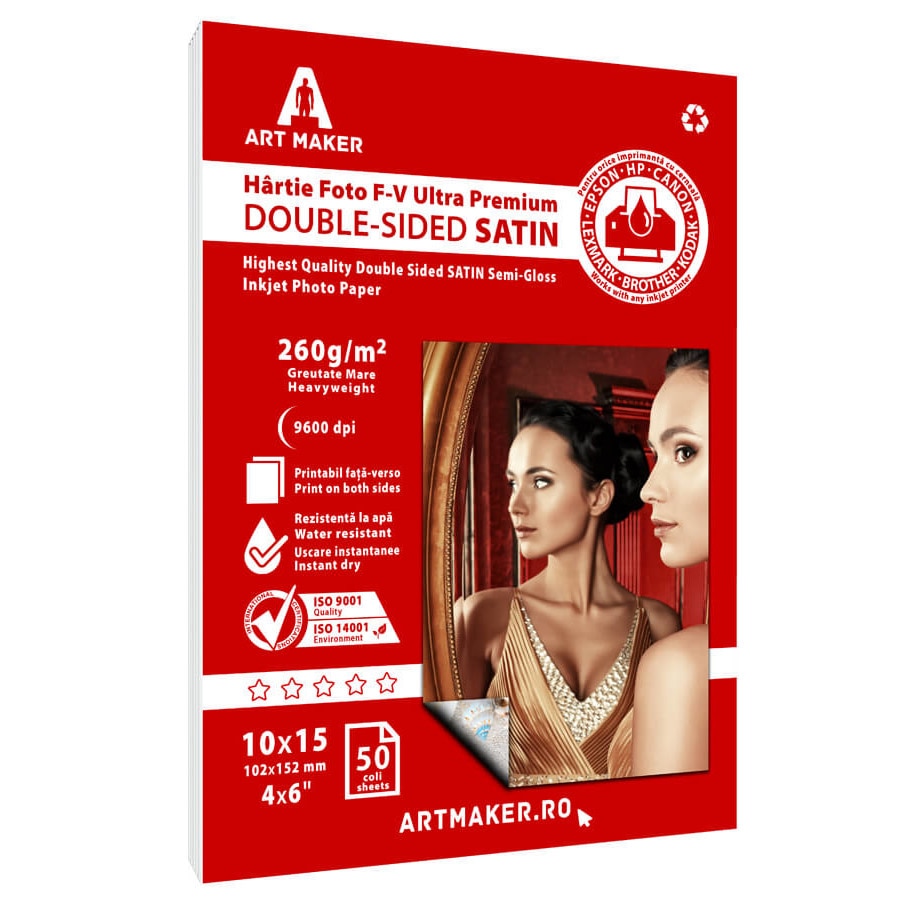 Hartie foto Art Maker, fata-verso Satin, Ultra Premium, 260g/mp, 10x15 cm, 50 coli