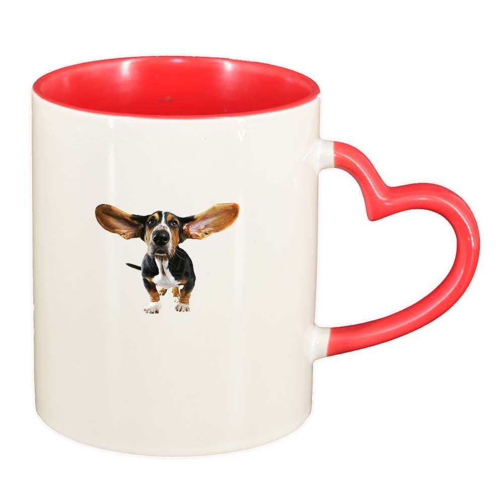 Cana Dog, interior rosu, maner inima, 330ml, D358
