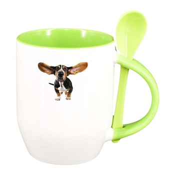 Cana Dog cu lingurita, interior verde deschis, 330ml, D358 Cana Dog cu lingurita, interior verde deschis, 330ml, D358