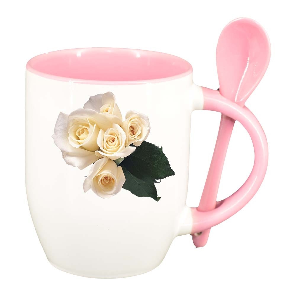 Cana Rose cu lingurita, interior roz, 330ml, D360