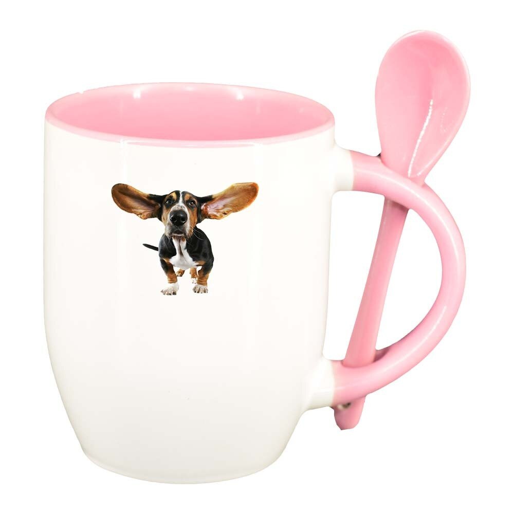 Cana Dog cu lingurita, interior roz, 330ml, D358