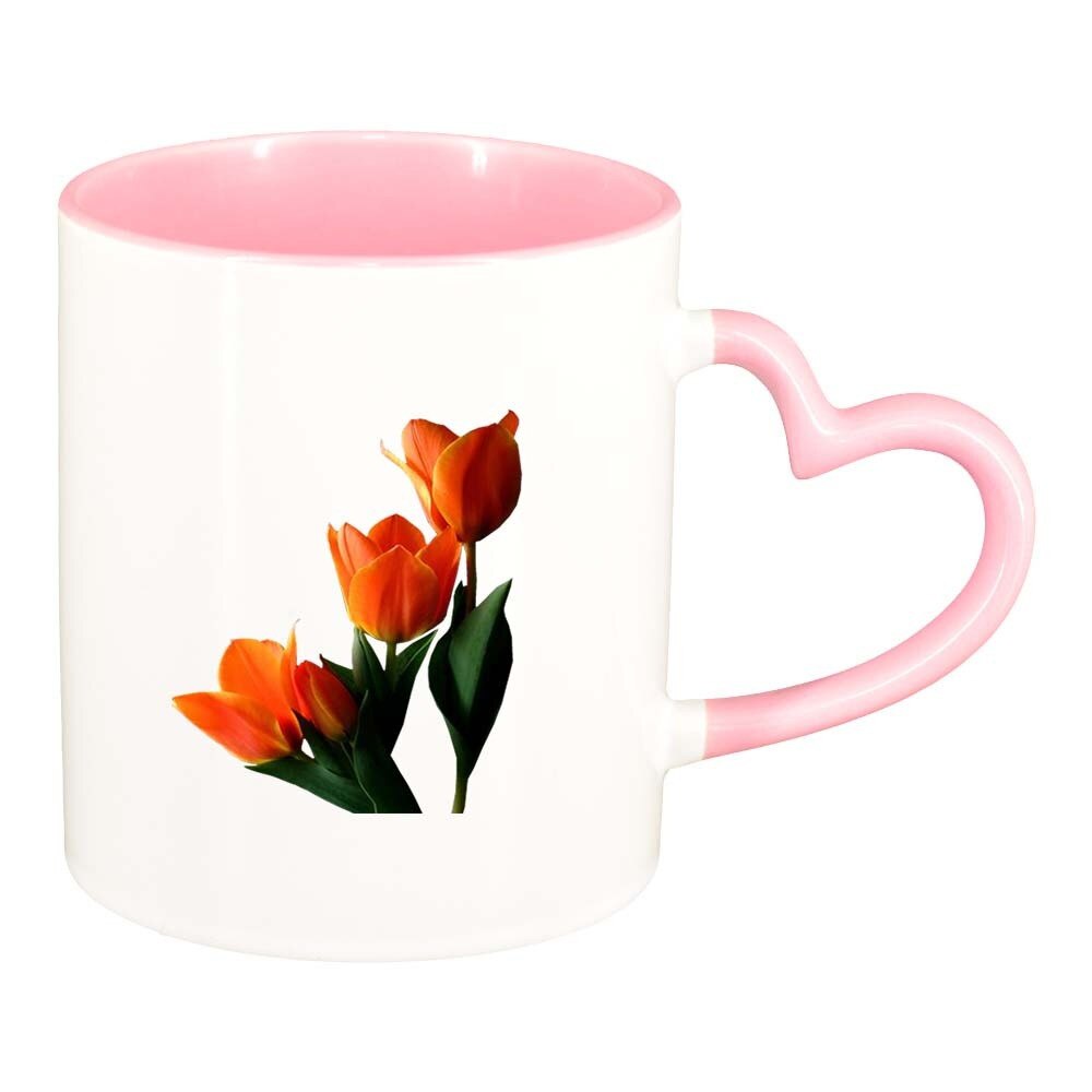 Cana Tulip, interior roz, maner inima, 330ml, D361