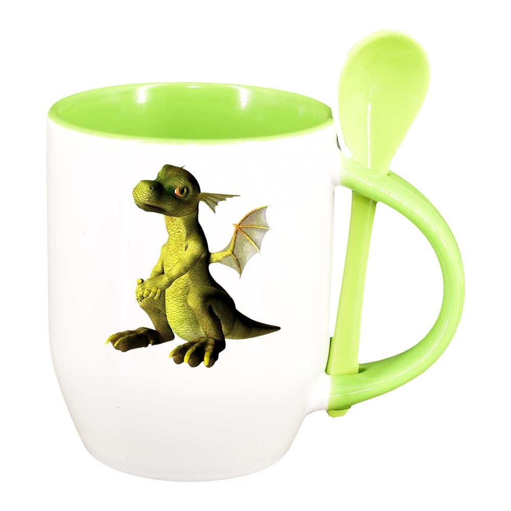 Cana Dragon cu lingurita, interior verde deschis, 330ml, D367