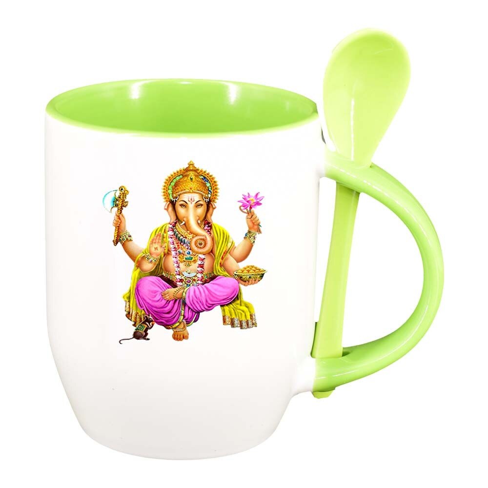 Cana Indian cu lingurita, interior verde deschis, 330ml, D368