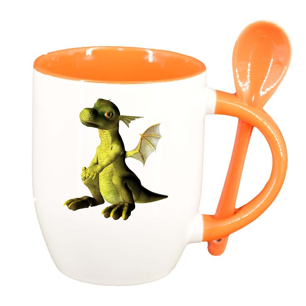 Cana Dragon cu lingurita, interior portocaliu, 330ml, D367