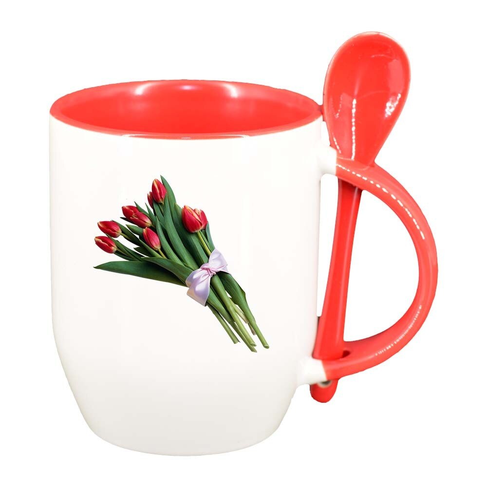 Cana Tulip cu lingurita, interior rosu, 330ml, D362