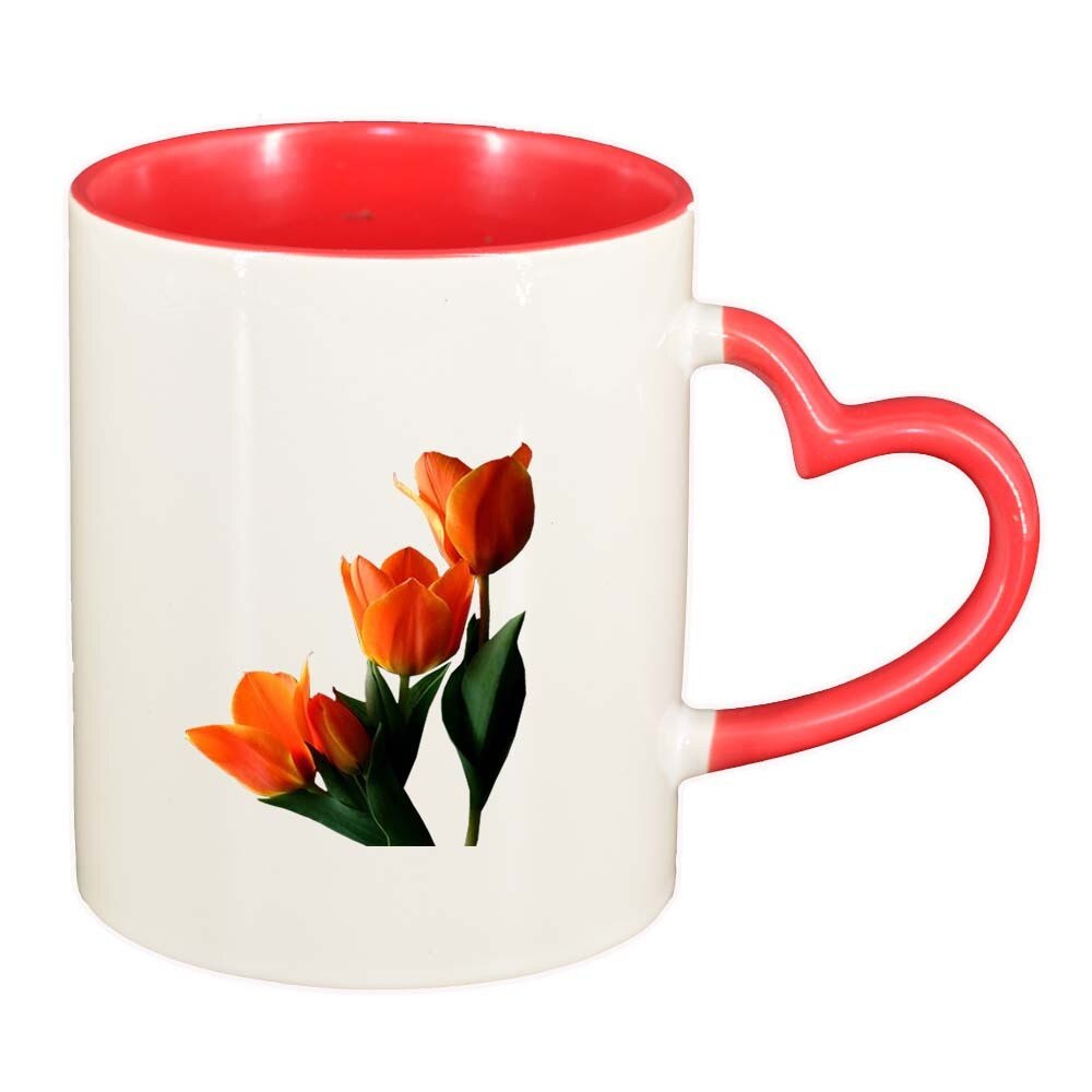 Cana Tulip, interior rosu, maner inima, 330ml, D361