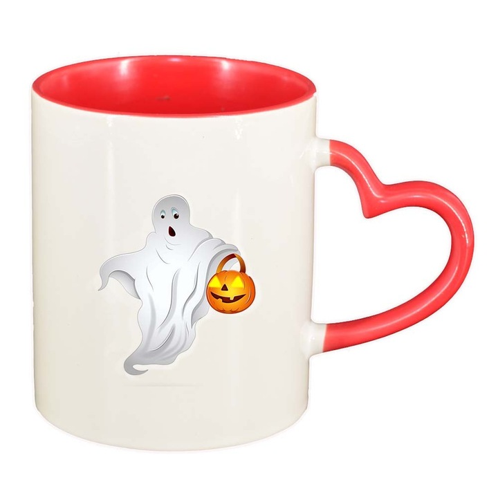 Cana Ghost, interior rosu, maner inima, 330ml, D370