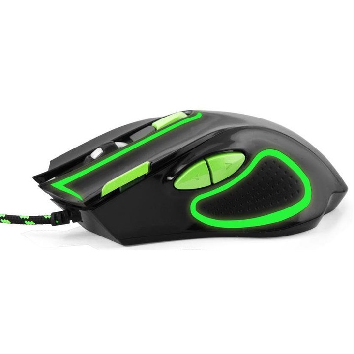 Mouse gaming cu fir, pentru jucatori incepatori si experimentati, HAWK, 7 butoane, verde