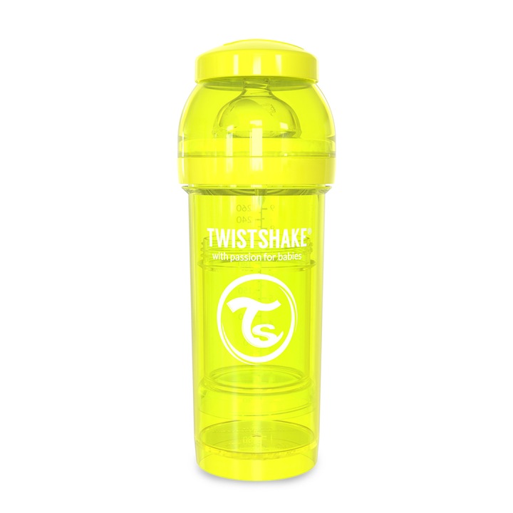 Biberon anti-colici, Twistshake, 260 ml, Yellow, 2 luni +