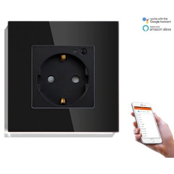 Priza Inteligenta WiFi 220V compatibil cu Google Home si Alexa cu rama de sticla WiFi04B
