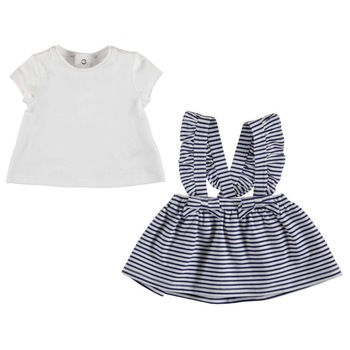 Set sarafan si tricou Navy nou-nascut, Alb/Albastru, 86 CM Set sarafan si tricou Navy nou-nascut, Alb/Albastru, 86 CM