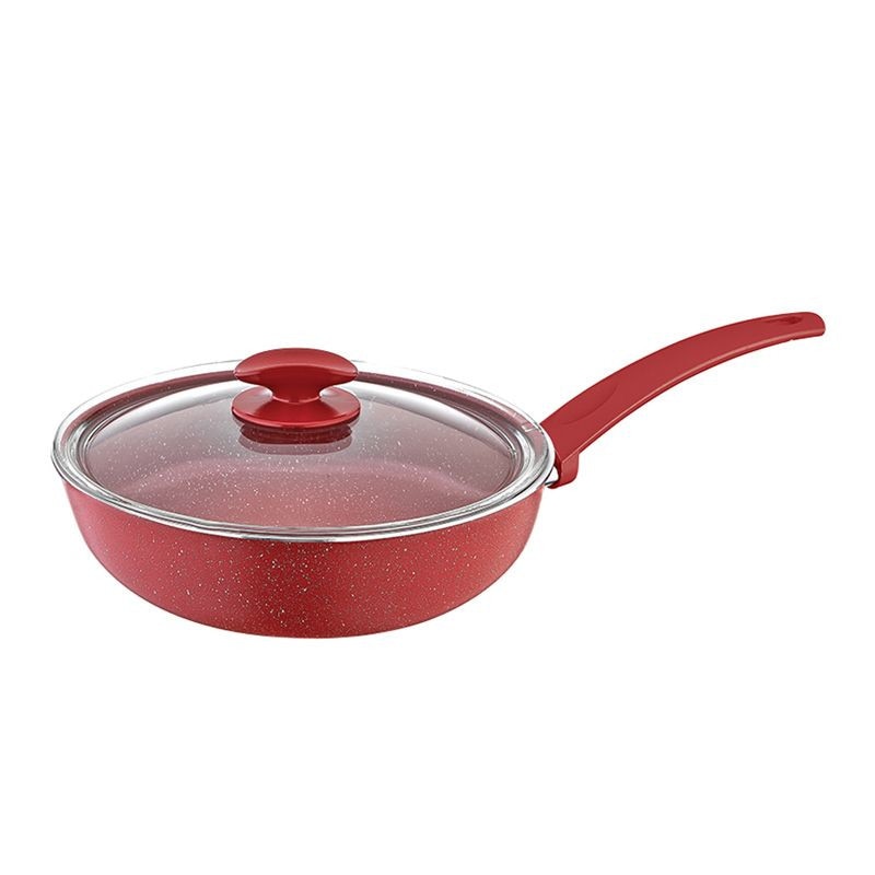 Tigaie teflon cu capac 26cm , corp de aluminiu , rosu
