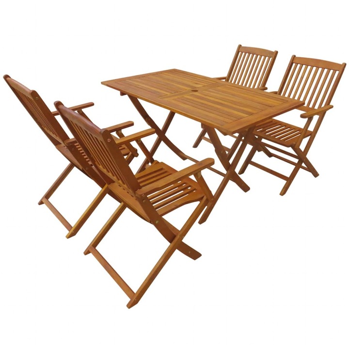 Set mobilier de exterior, masa si 4 scaune, vidaXL, Lemn masiv de acacia, Maro, 120 x 24 x 105 cm