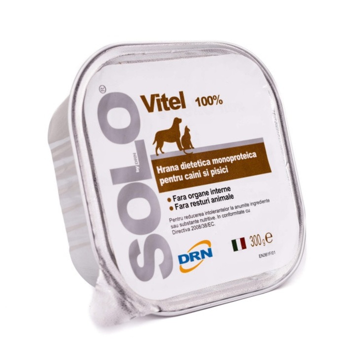 Hrana pentru caini, Solo, conserva monoproteica, carne de vitel 300 g
