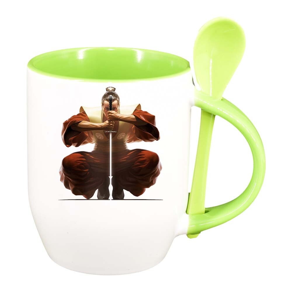 Cana Warrior cu lingurita, interior verde deschis, 330ml, D376