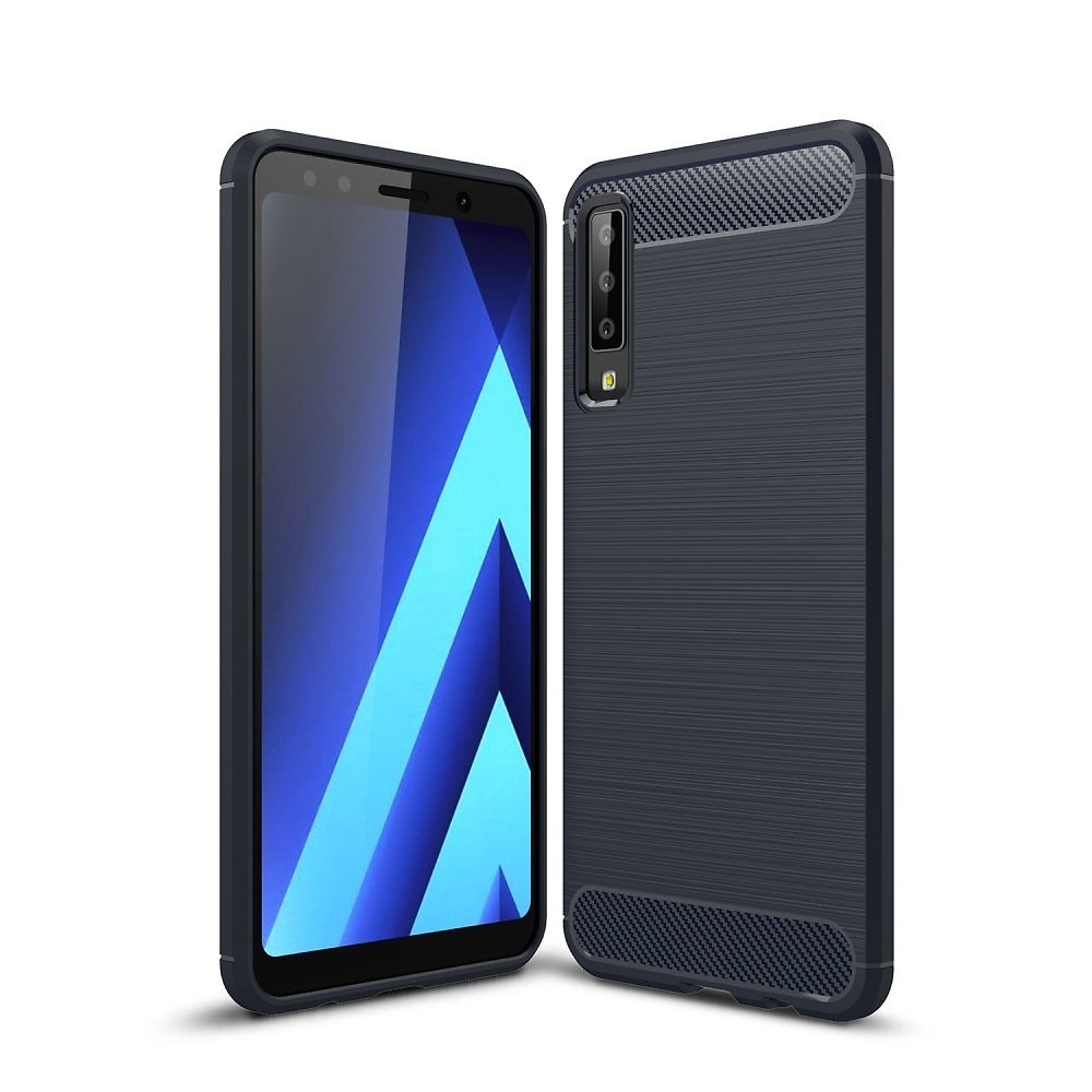 Husa de protectie cu insertii carbon, pentru Samsung Galaxy A7 (2018), protectie spate, bumper, capac de protectie, Bleumarin