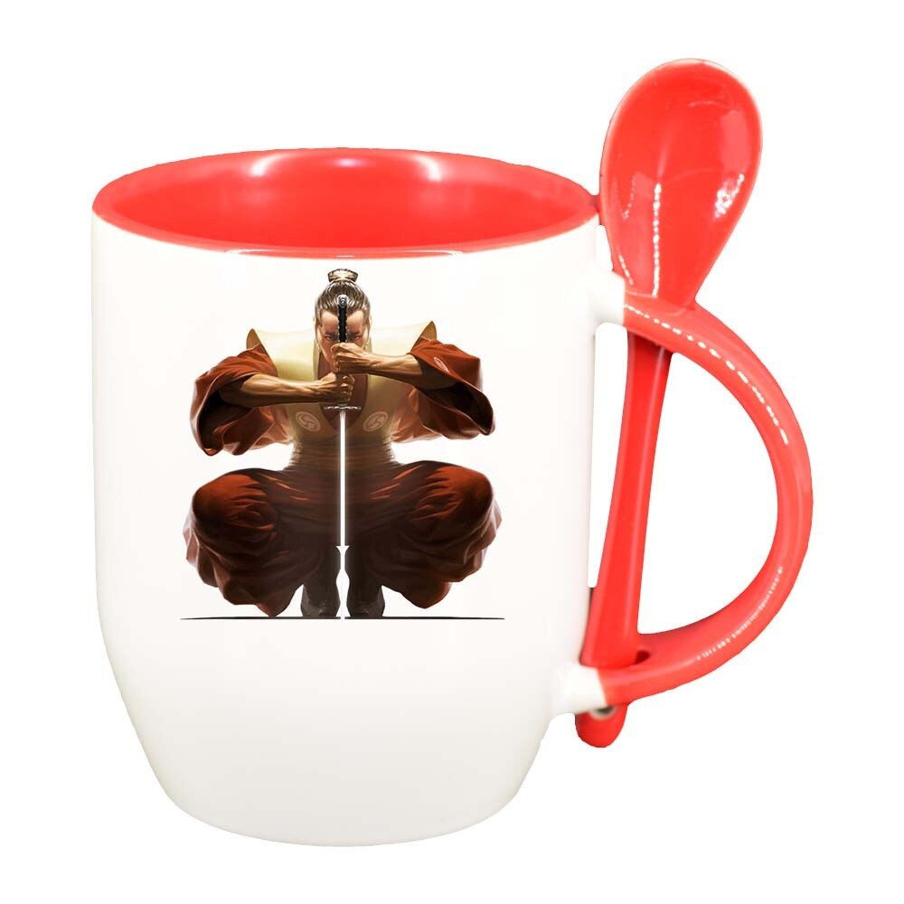 Cana Warrior cu lingurita, interior rosu, 330ml, D376