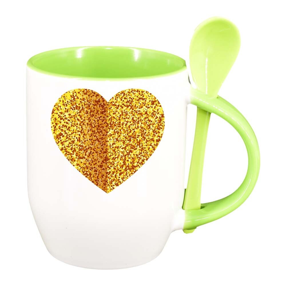 Cana Love cu lingurita, interior verde deschis, 330ml, D384