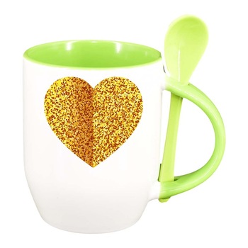 Cana Love cu lingurita, interior verde deschis, 330ml, D384 Cana Love cu lingurita, interior verde deschis, 330ml, D384