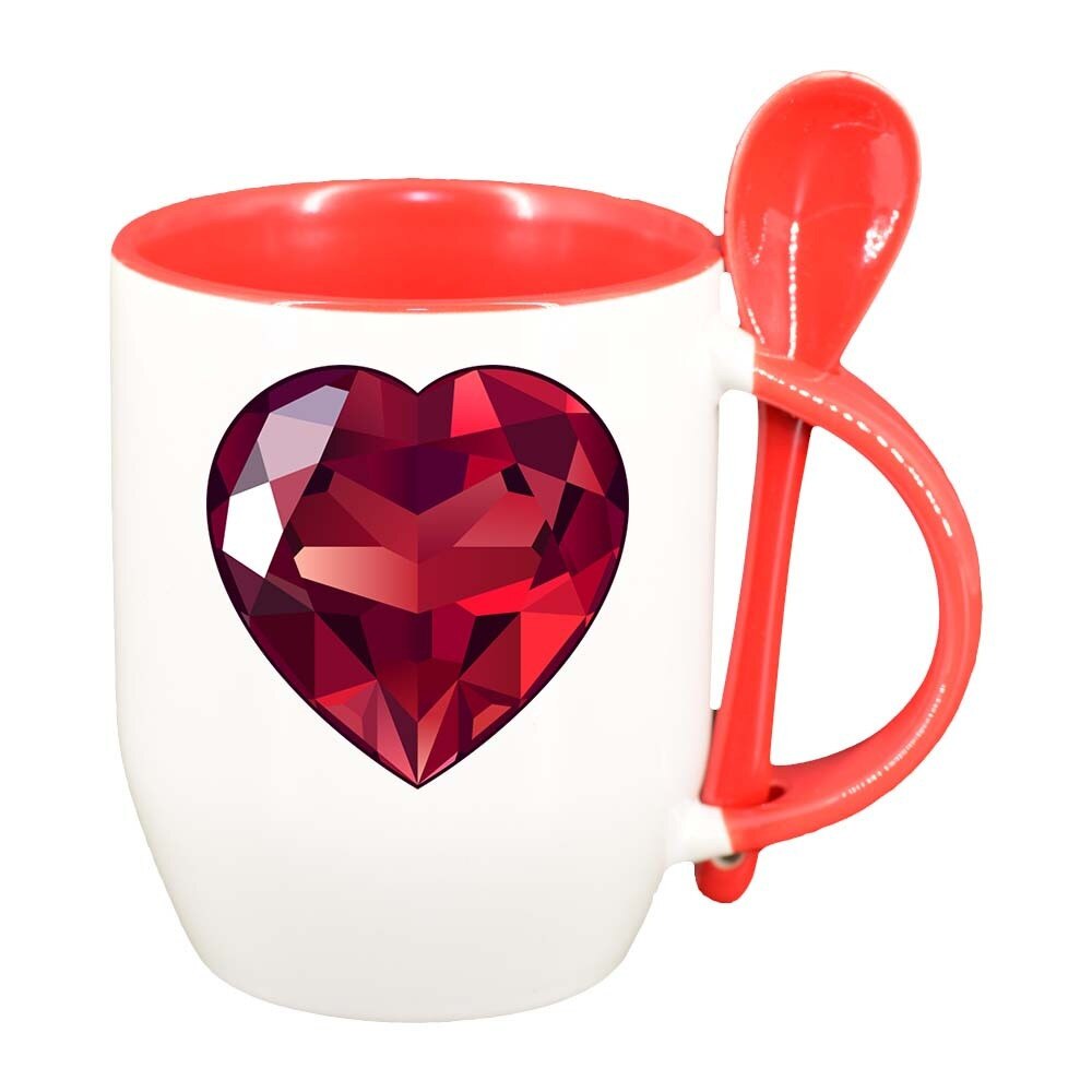 Cana Love cu lingurita, interior rosu, 330ml, D382