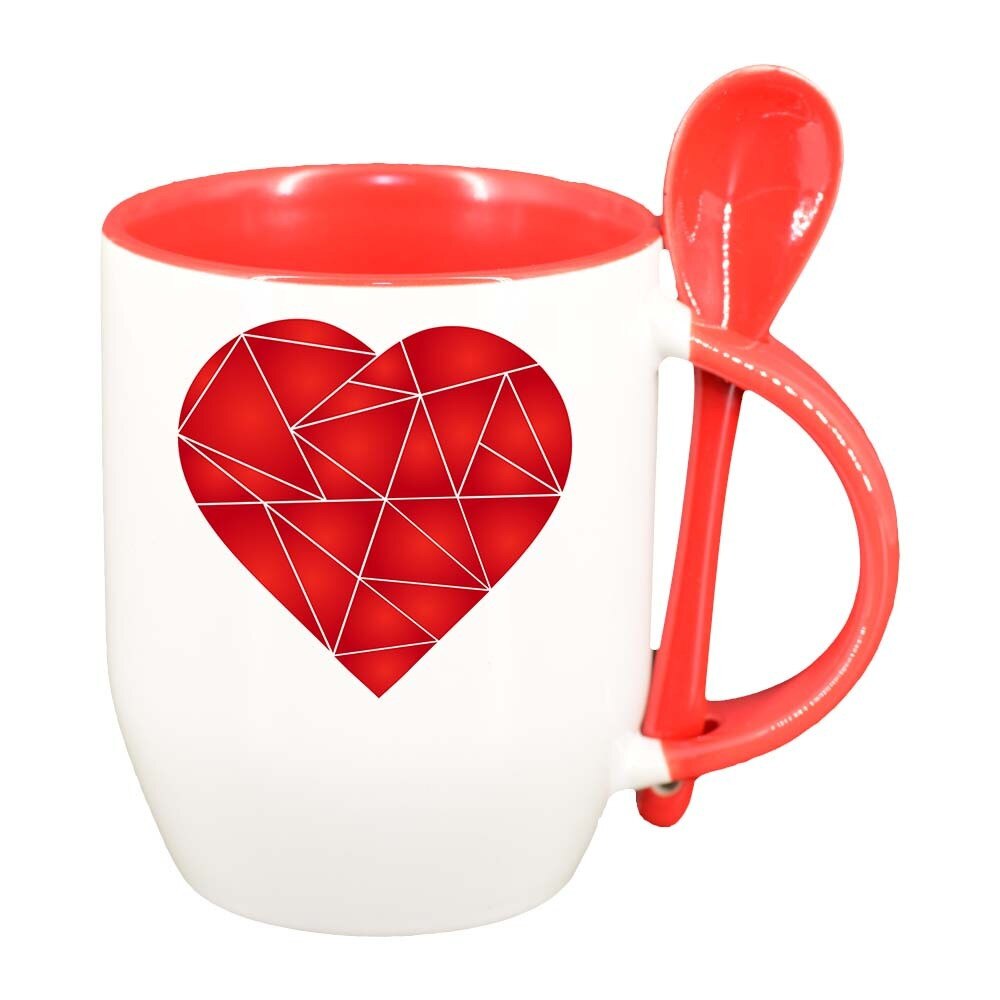 Cana Love cu lingurita, interior rosu, 330ml, D383