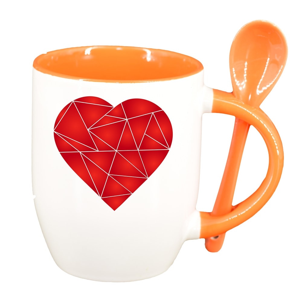 Cana Love cu lingurita, interior portocaliu, 330ml, D383