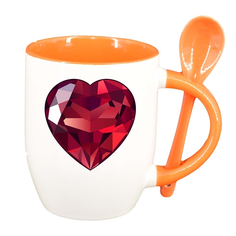 Cana Love cu lingurita, interior portocaliu, 330ml, D382