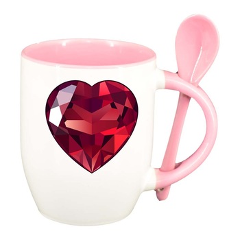 Cana Love cu lingurita, interior roz, 330ml, D382 Cana Love cu lingurita, interior roz, 330ml, D382