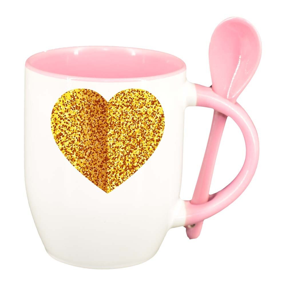 Cana Love cu lingurita, interior roz, 330ml, D384