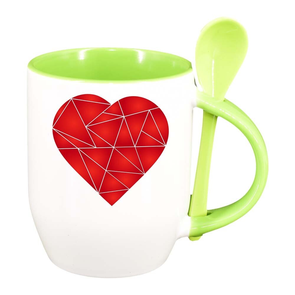 Cana Love cu lingurita, interior verde deschis, 330ml, D383