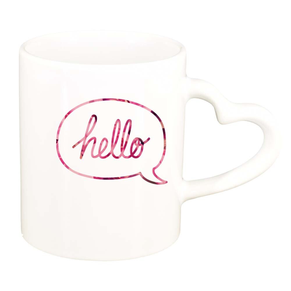 Cana Hello, alb, maner inima, 330ml, D390