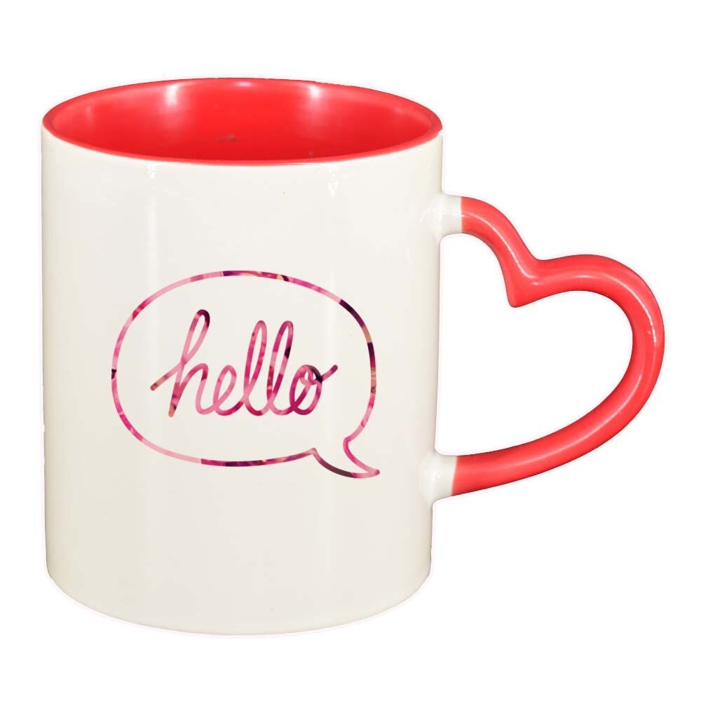 Cana Hello, interior rosu, maner inima, 330ml, D390