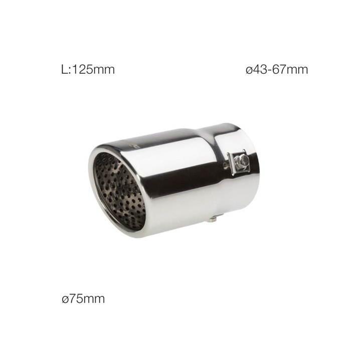 Ornament inox toba finala Simoni Racing TRX/21, dimensiuni 43-67mm x 125mm x 75mm, sistem de fixare inclus