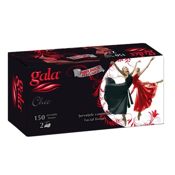 Servetele la cutie parfumate Gala Chic doua straturi albe 150buc Servetele la cutie parfumate Gala Chic doua straturi albe 150buc