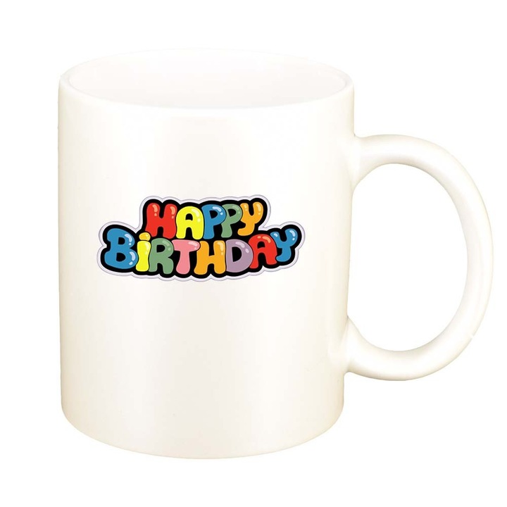 Cana Happy Birthday, alb sidefata, 330ml, D388